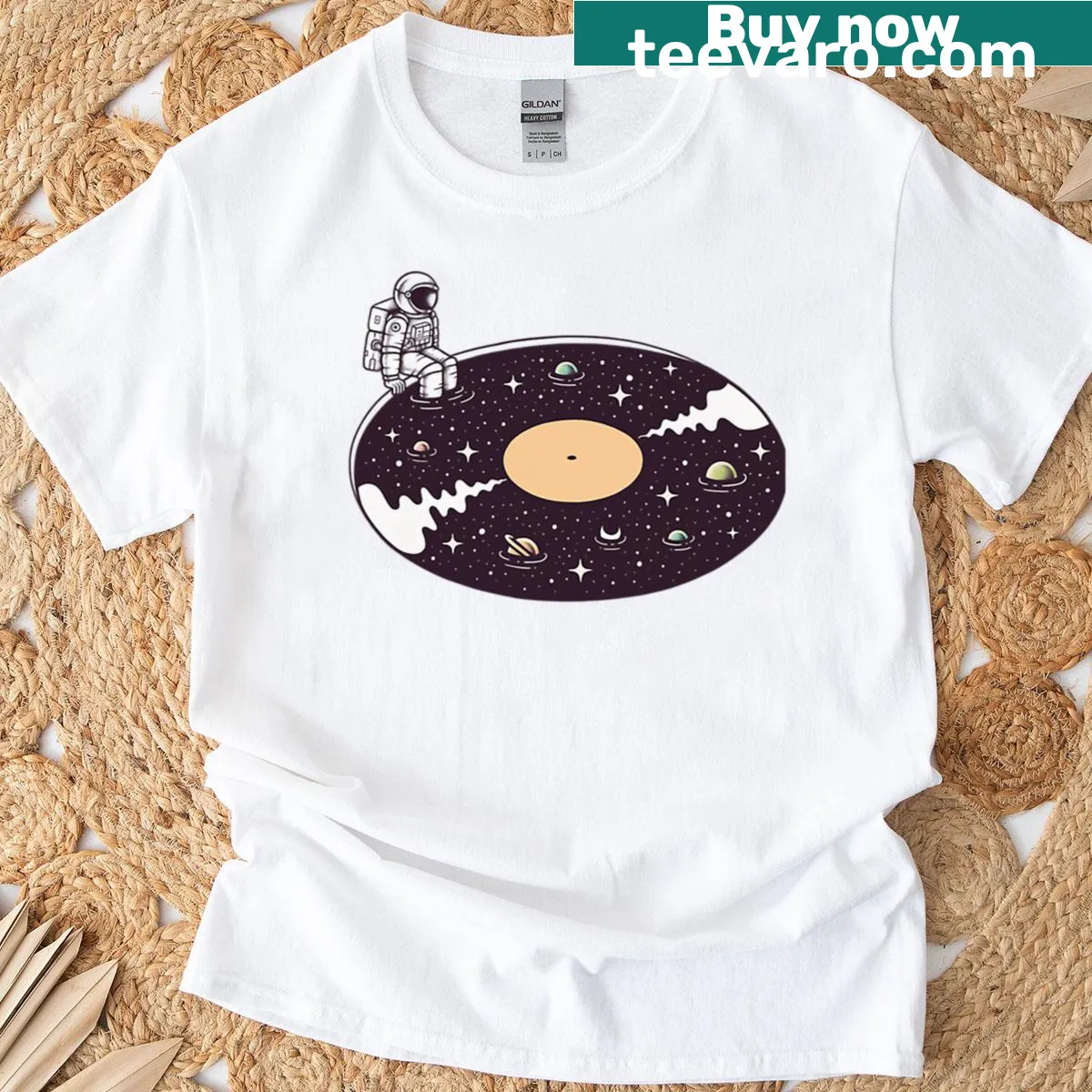 Bold cosmic sound graphic on a stylish t-shirt — on a men's t-shirt