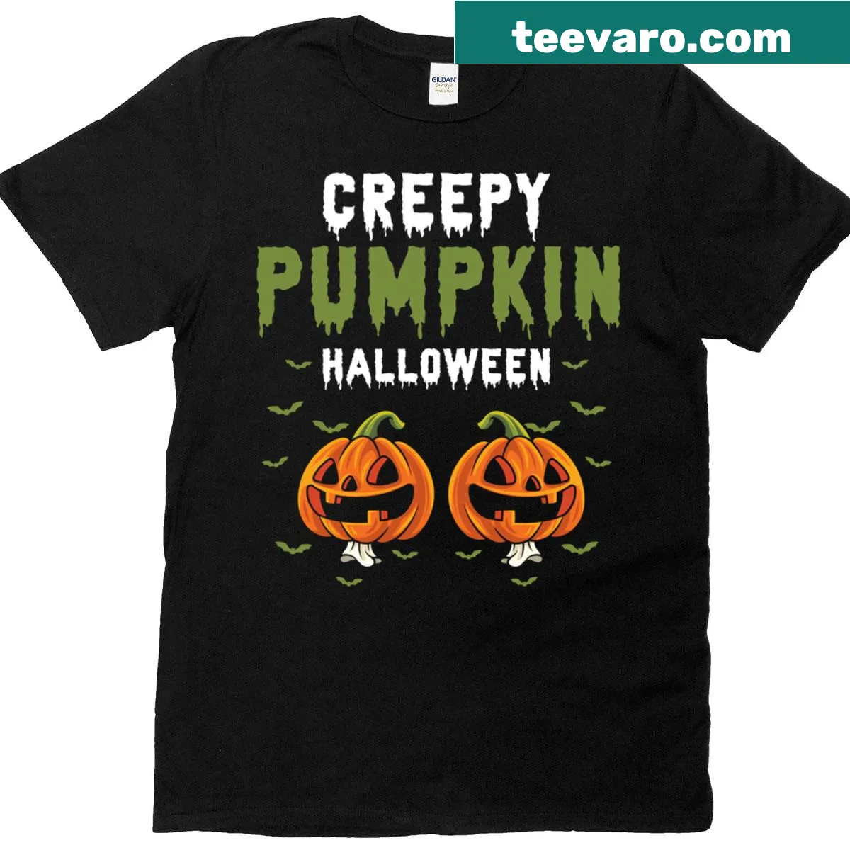 Spooky pumpkin faces in various expressions for Halloween — on a men's t-shirt