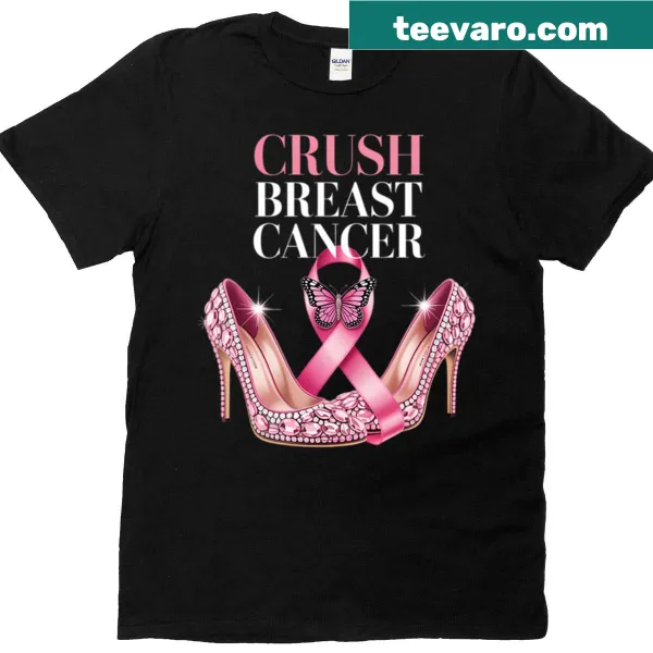 Bold text graphic supporting breast cancer awareness on the t-shirt.