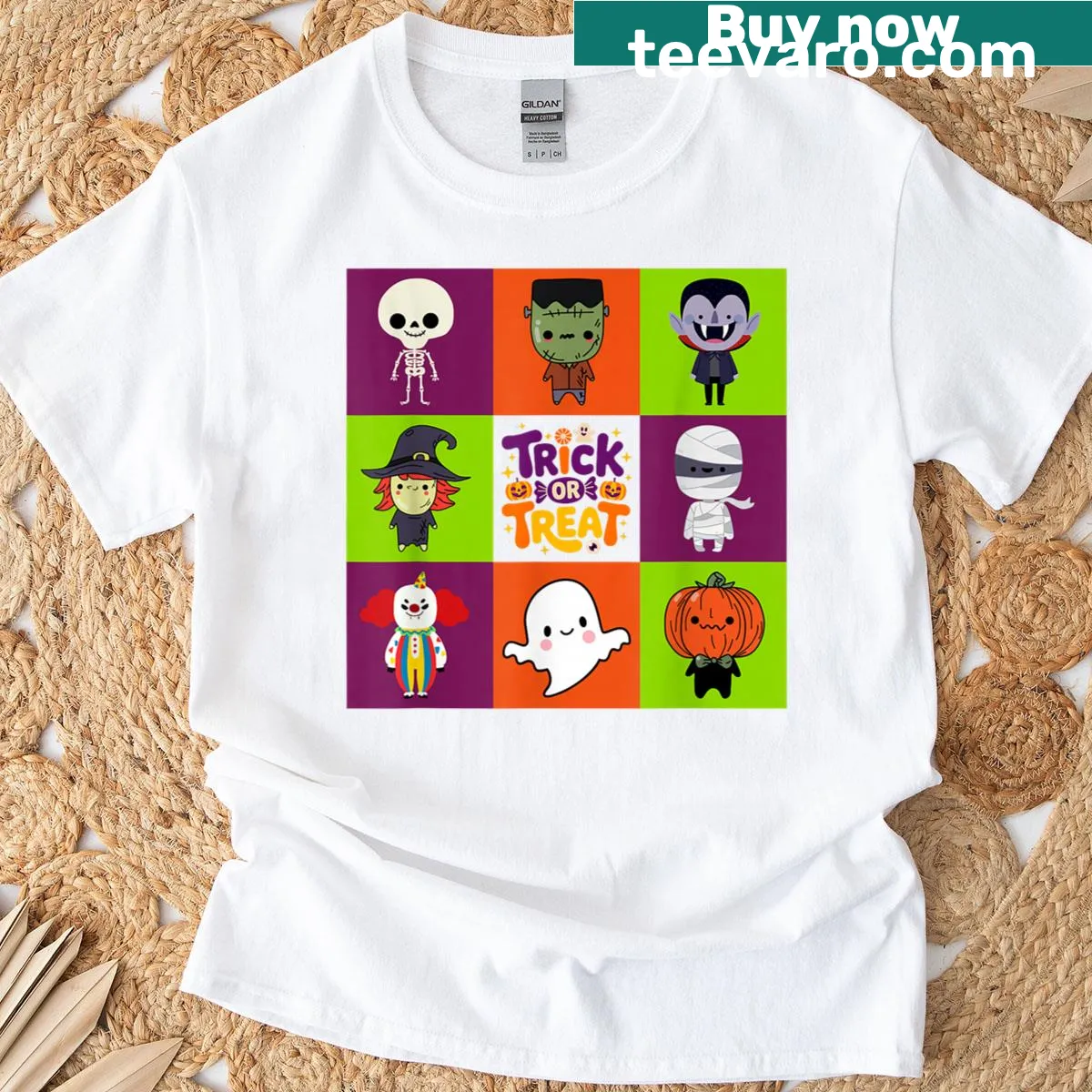 T-shirt depicting a cute ghost and monster for Halloween trick-or-treating — on a men's t-shirt