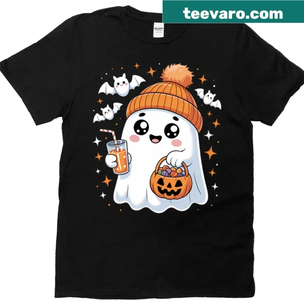 Cute T-shirt with a ghost drinking pumpkin spice