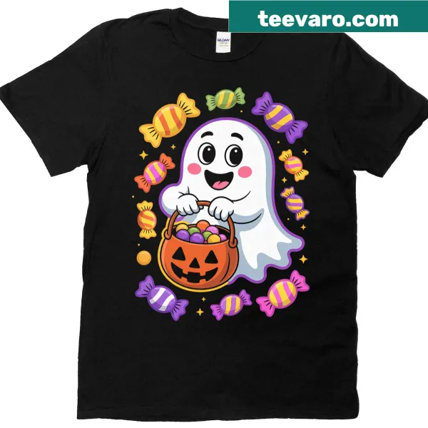 Adorable candy pumpkin Halloween t-shirt with fun illustrations