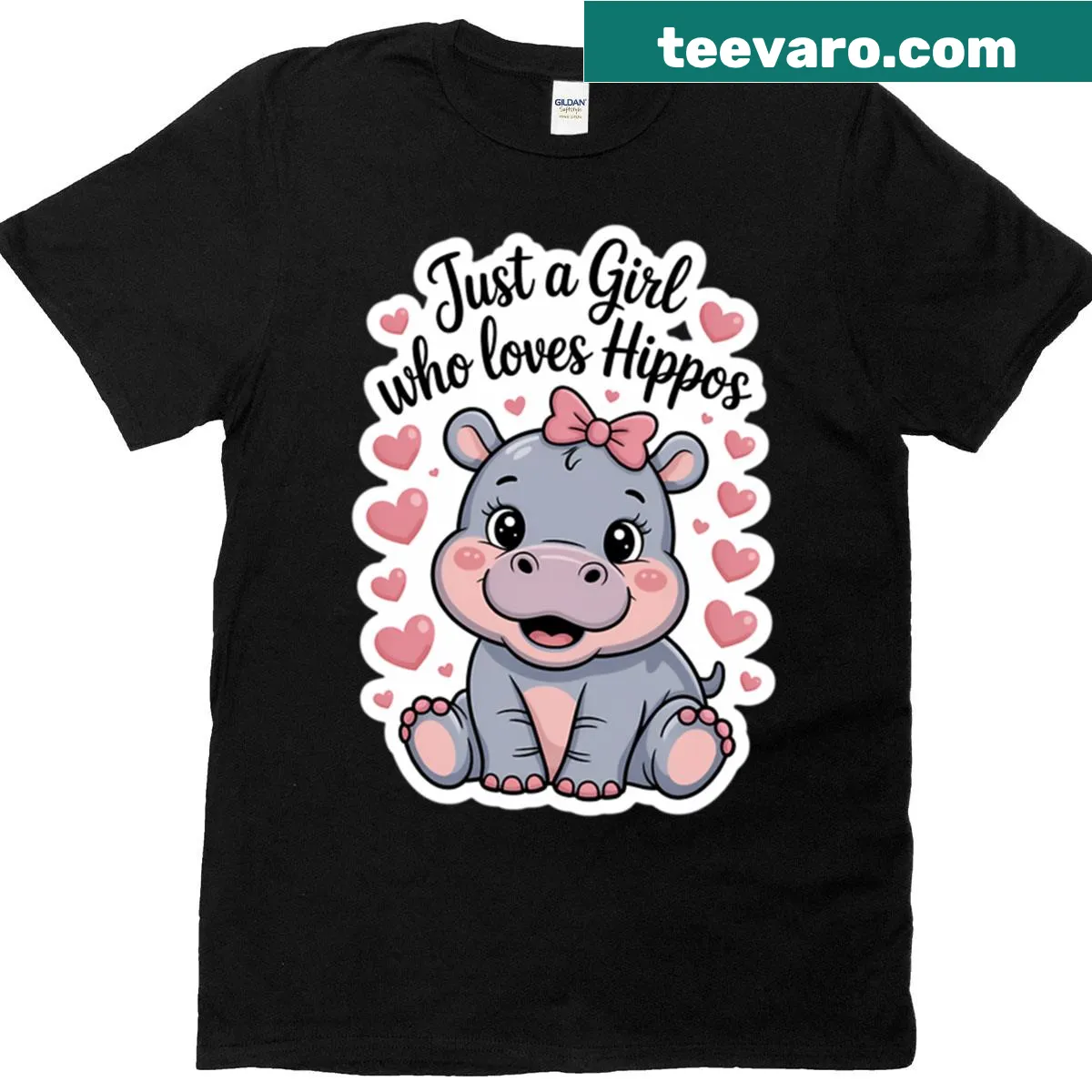 Illustrative T-shirt with a hippo and text that celebrates hippo love. — on a men's t-shirt