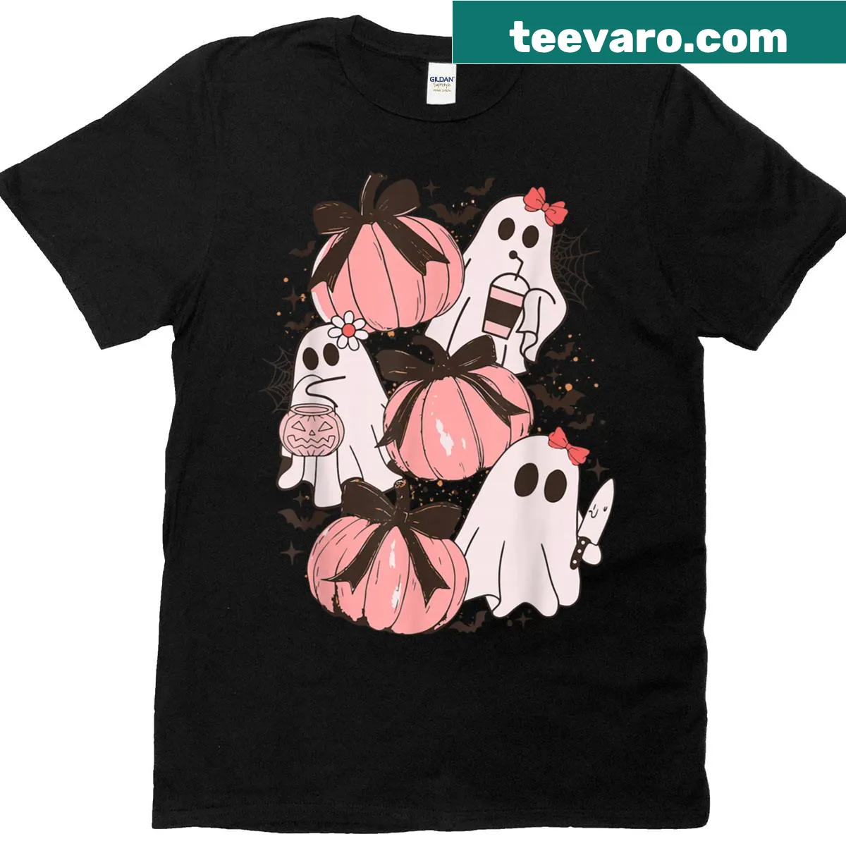 Charming pastel ghost and pumpkin design for Halloween — on a men's t-shirt