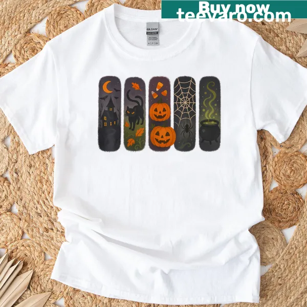 Cute spooky graphic T-shirt for Halloween celebrations.