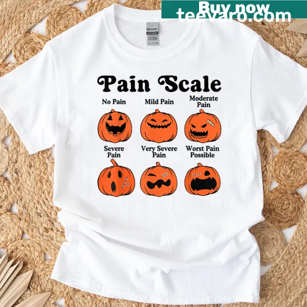 Cute Halloween pumpkin pain scale illustration on a T-shirt