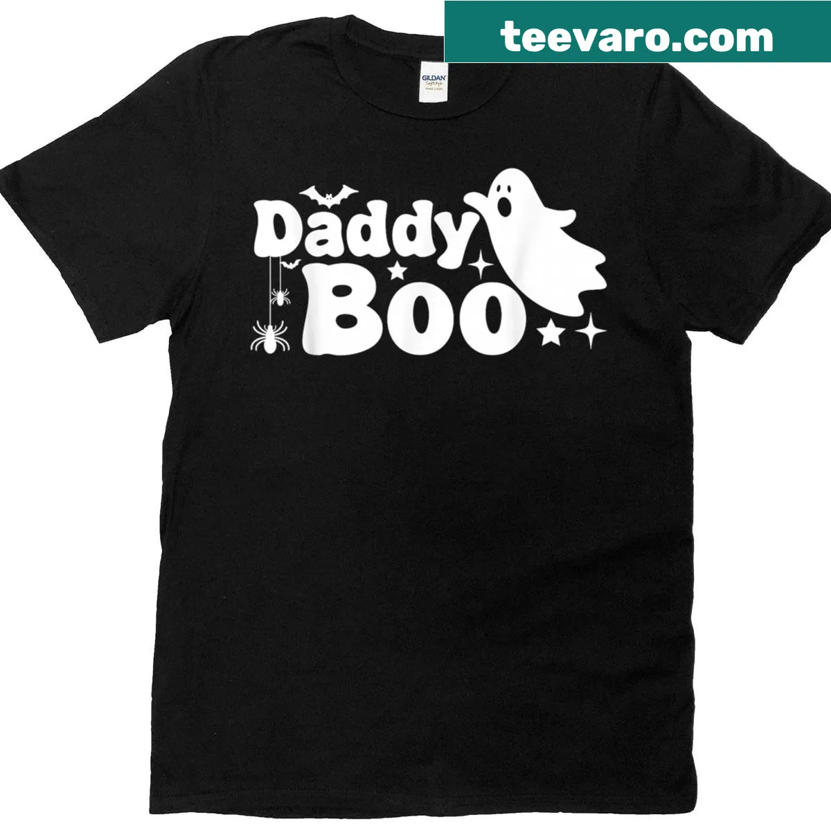 Funny Halloween t-shirt with a ghost and 'Daddy Boo' text — on a men's t-shirt