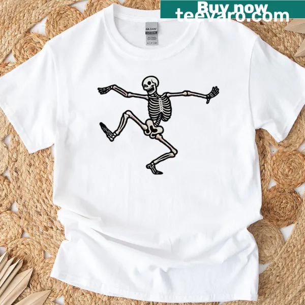 Charming cartoon skeleton dancing graphic t-shirt