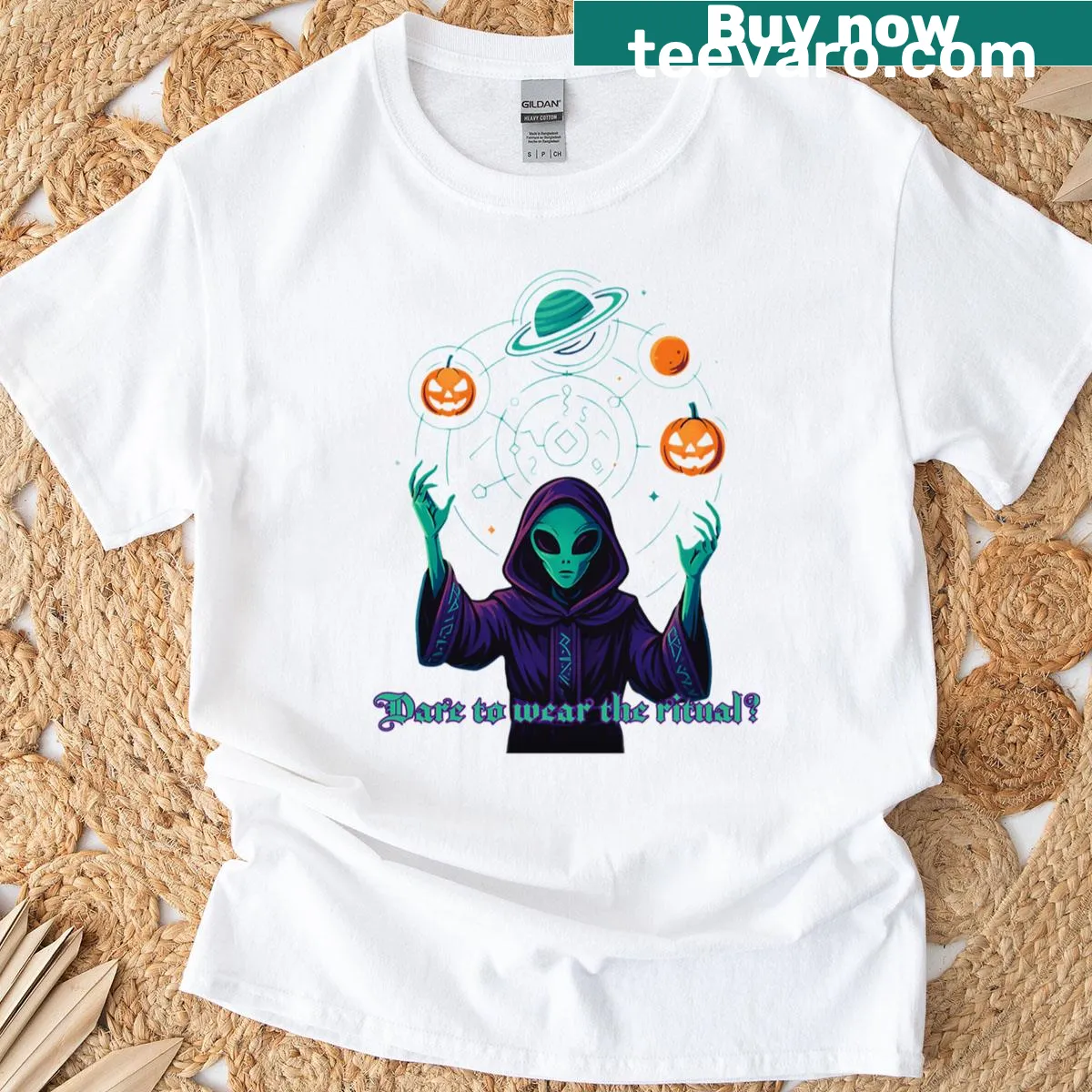 Bold text saying 'Dare To Wear The Ritual' on a T-shirt — on a men's t-shirt