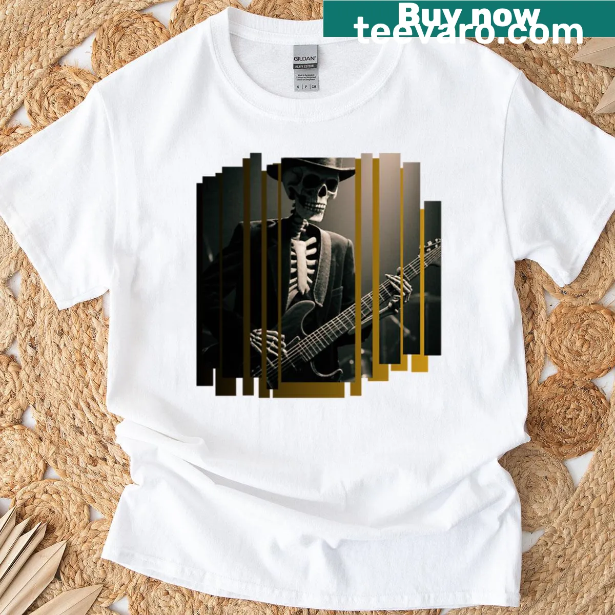 Bold typography T-shirt featuring 'Death Metal Riffs' text design — on a men's t-shirt
