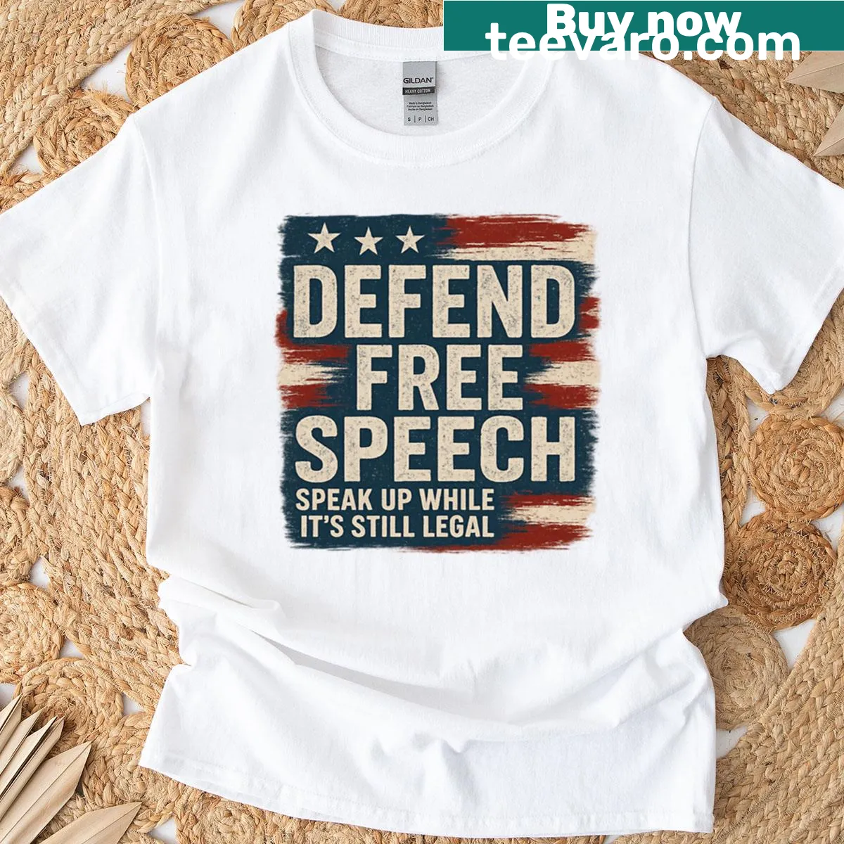 Vintage Americana graphic T-shirt with a bold free speech message — on a men's t-shirt