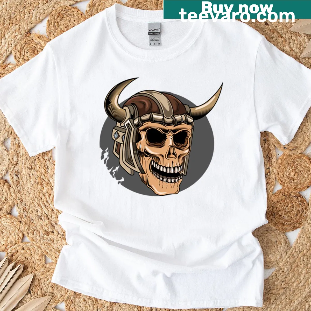 Demon skull with Viking helmet design on Halloween t-shirt — on a men's t-shirt