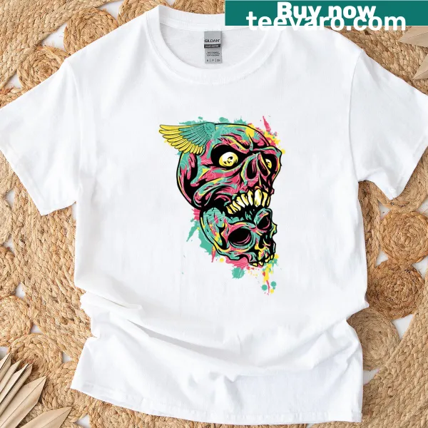 Halloween T-shirt with demon skulls and wings design