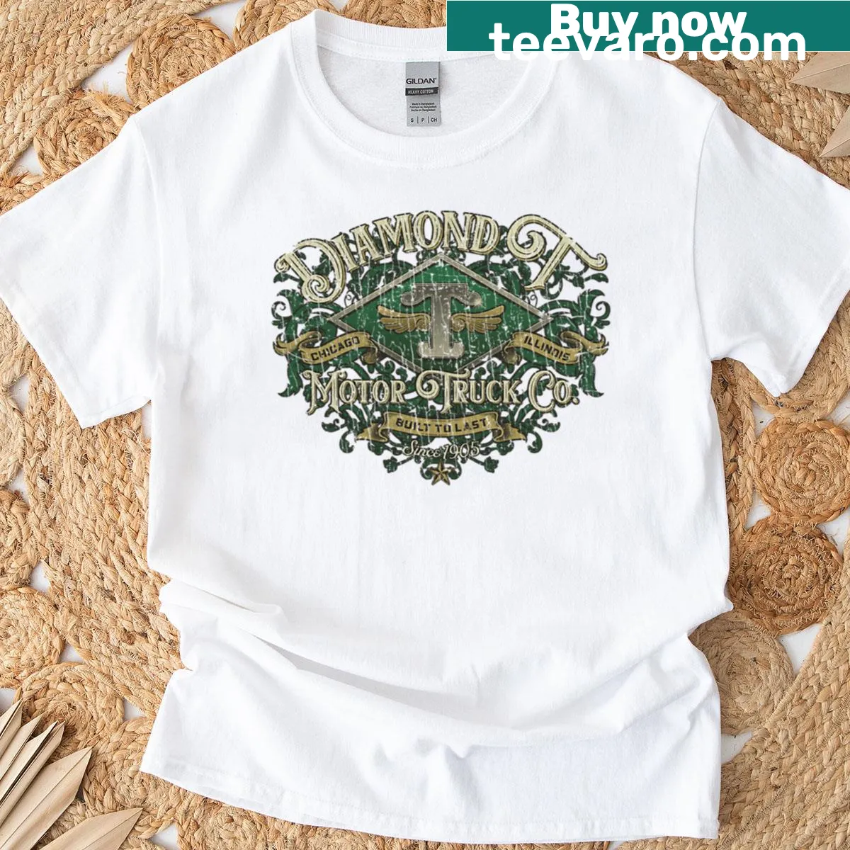 Vintage-style T-shirt celebrating Diamond T Motor Truck Company — on a men's t-shirt