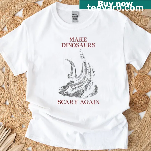 Distressed T-shirt featuring a dinosaur-themed graphic