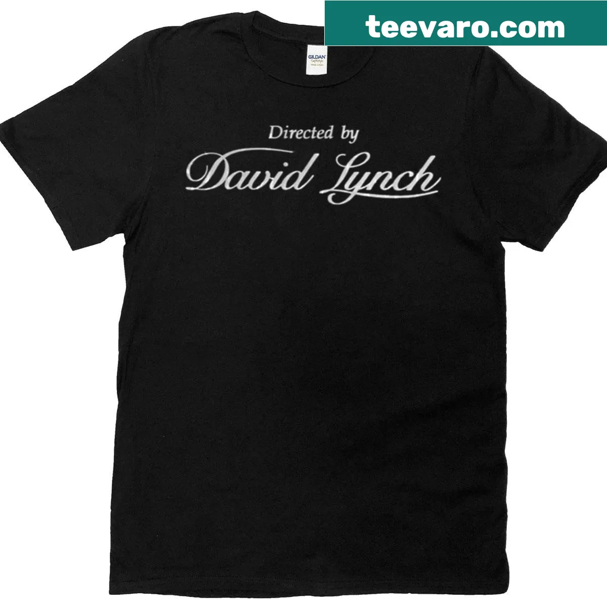 Typography tee featuring 'Directed By David Lynch' from 1986 — on a men's t-shirt