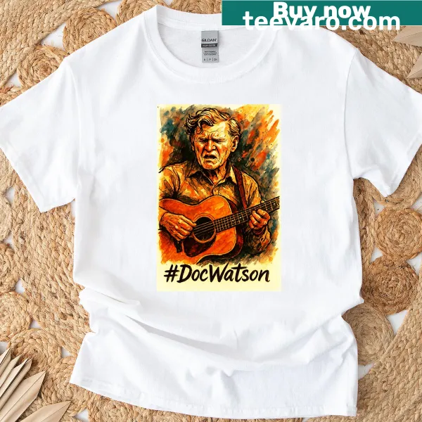 Tribute to Doc Watson in typography on a musician's t-shirt