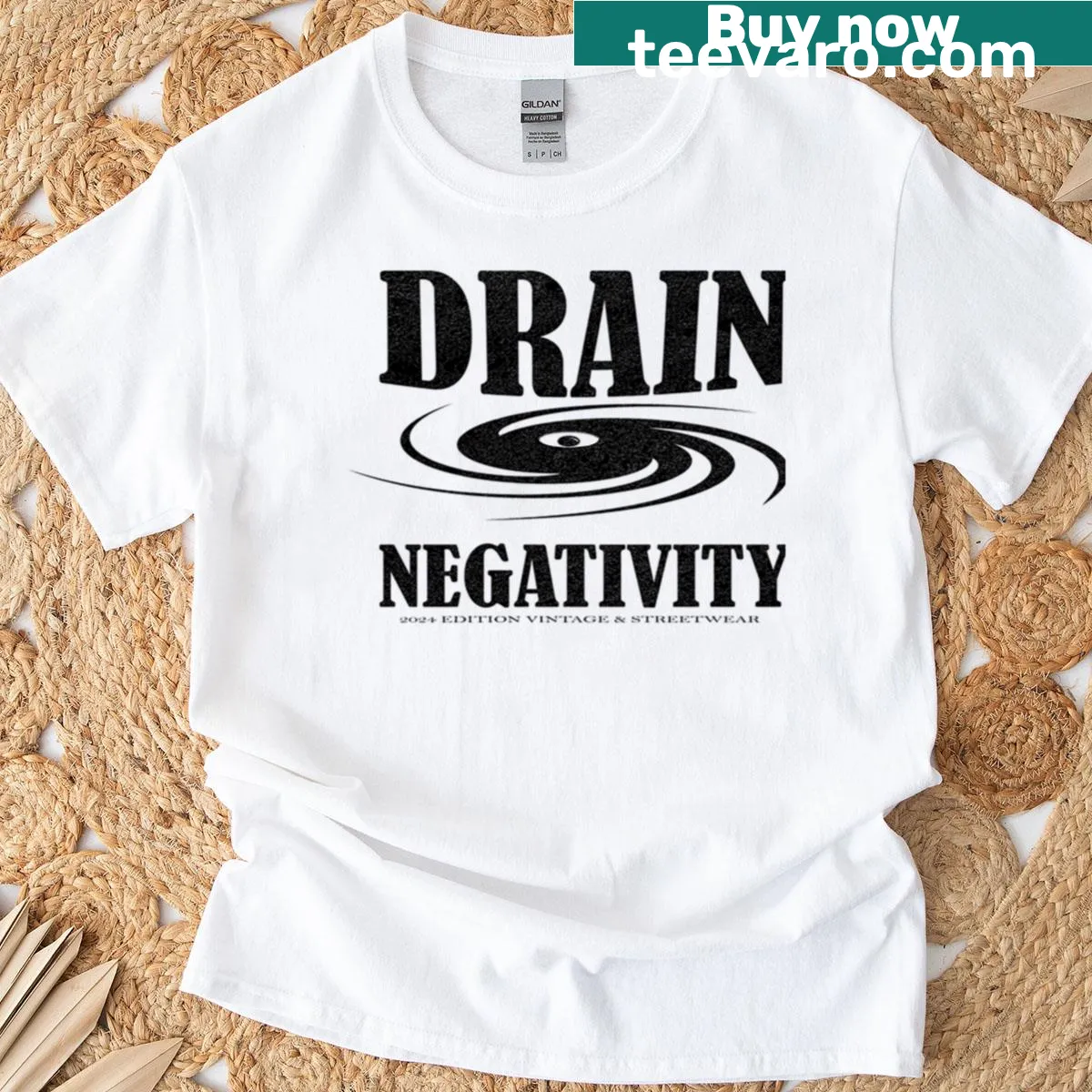 Bold abstract typography design on a Drain t-shirt — on a men's t-shirt