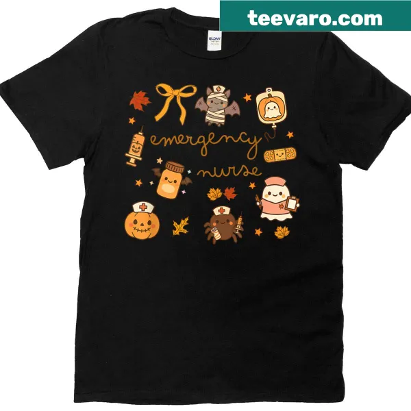 Funny Halloween t-shirt for ER nurses with playful graphics