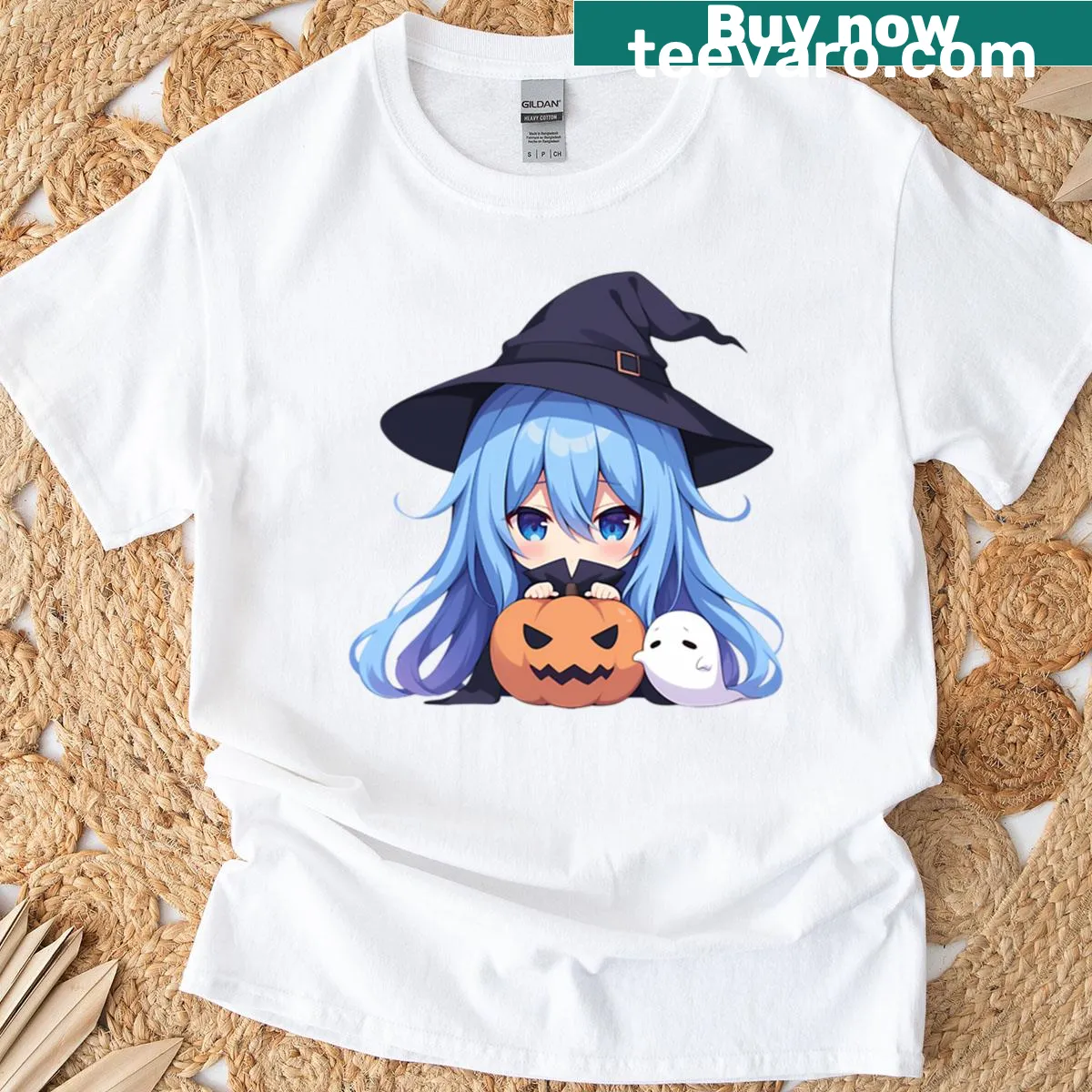 Chibi Esdeath witch with pumpkins on an anime t-shirt — on a men's t-shirt