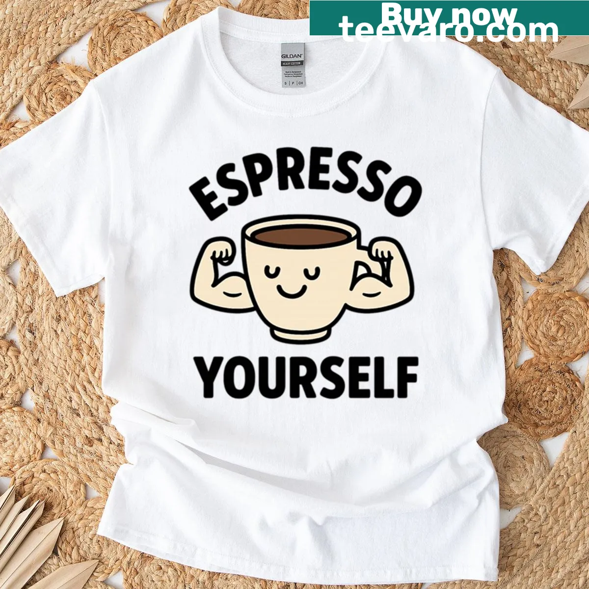 Cute typographic T-shirt featuring 'Espresso Yourself' coffee design — on a men's t-shirt