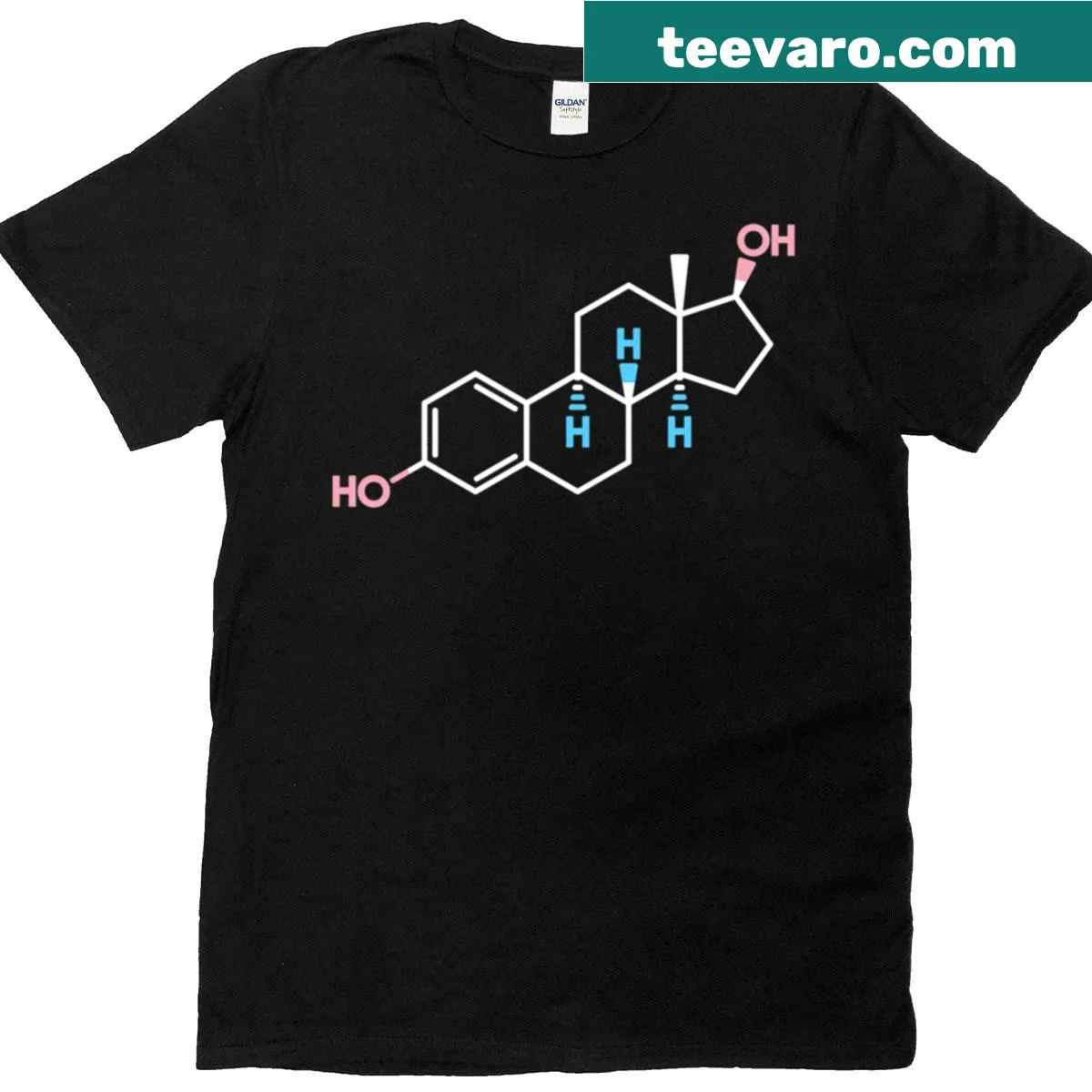 Minimalist T-shirt featuring the chemical structure of estradiol — on a men's t-shirt