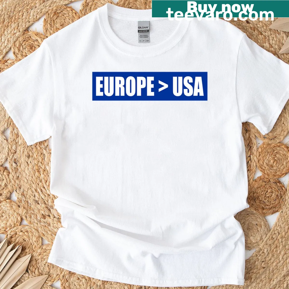 Humorous Europe is Greater Than America text on a t-shirt — on a men's t-shirt