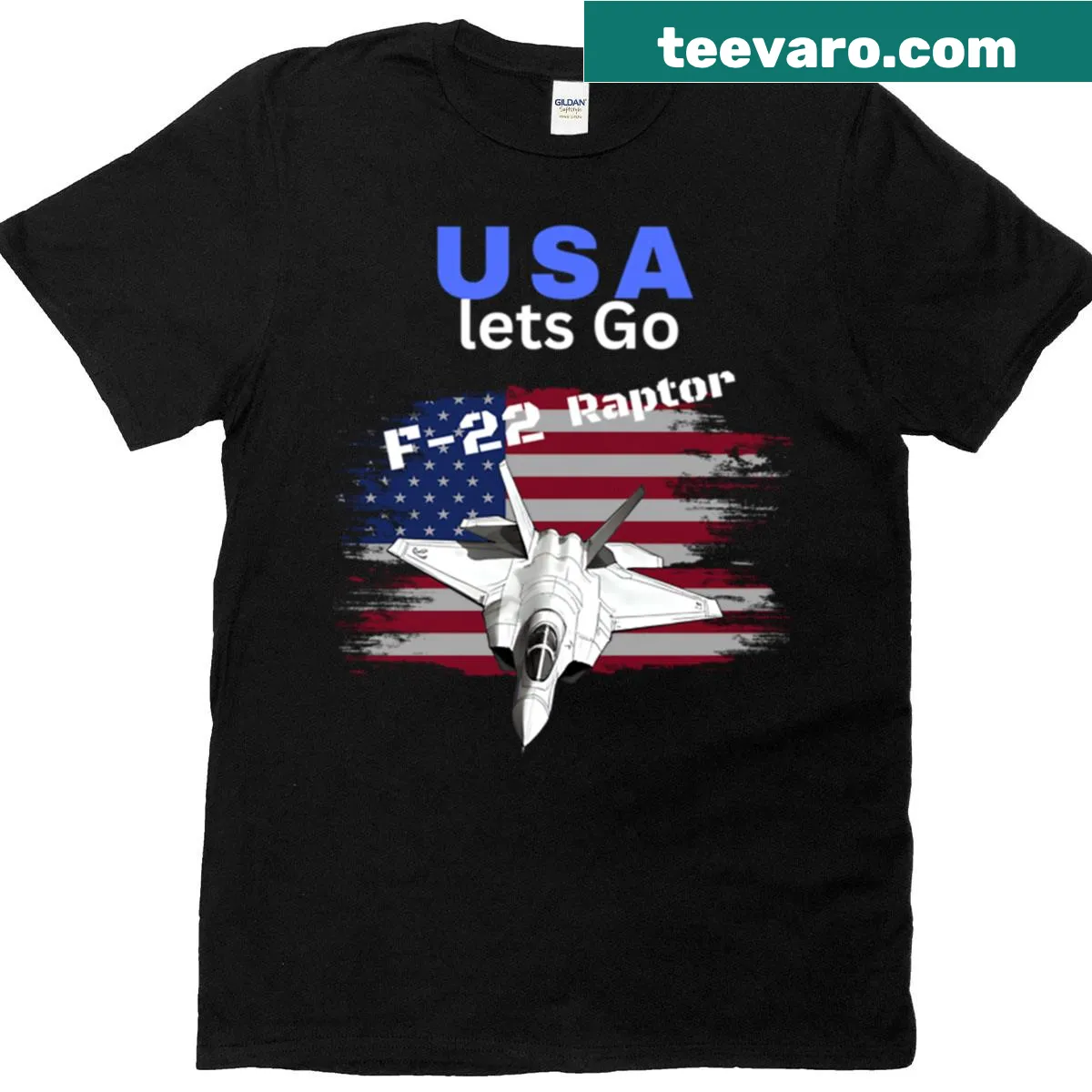 F-22 Raptor silhouette T-shirt design — on a men's t-shirt