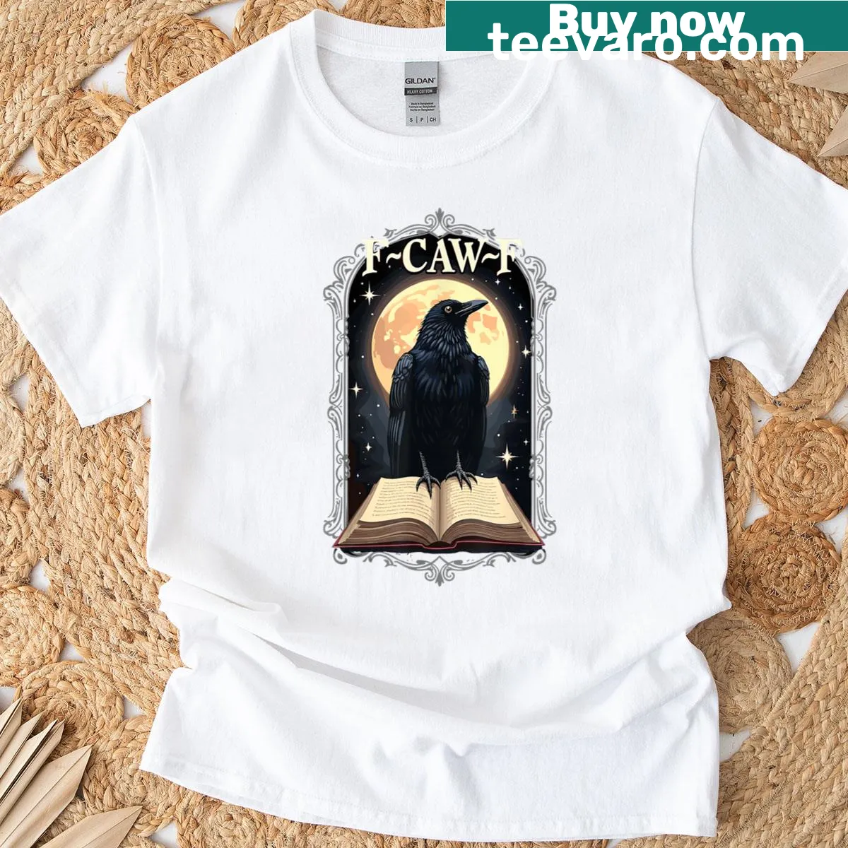 Funny black crow design with moon on a T-shirt — on a men's t-shirt