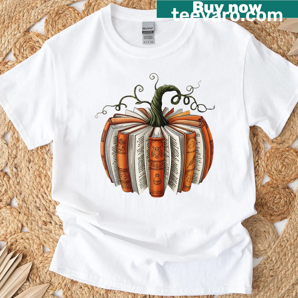 Pumpkin and book design for fall reading enthusiasts and educators — on a men's t-shirt