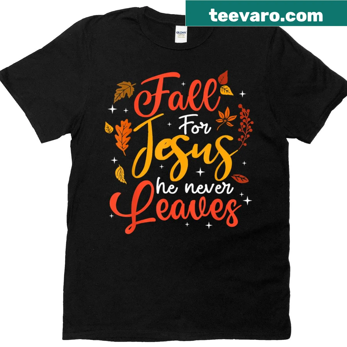 Inspirational Christian message on an autumn-themed T-shirt — on a men's t-shirt