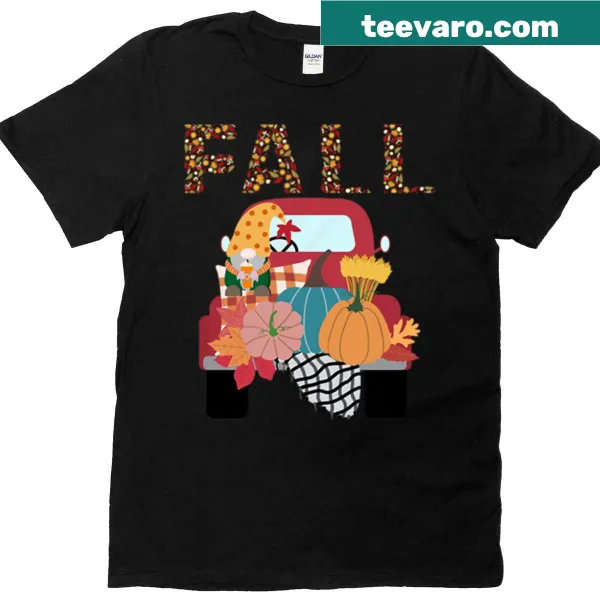 Charming harvest truck and gnome graphic on a fall t-shirt