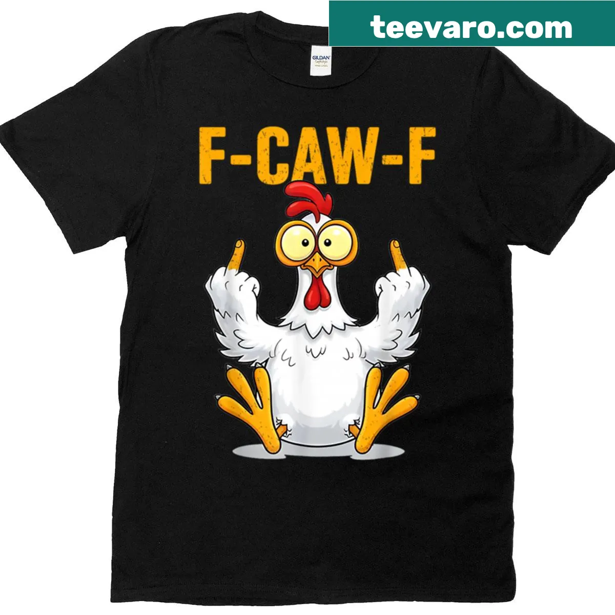 Boldly humorous Fcawf Chicken graphic shirt — on a men's t-shirt