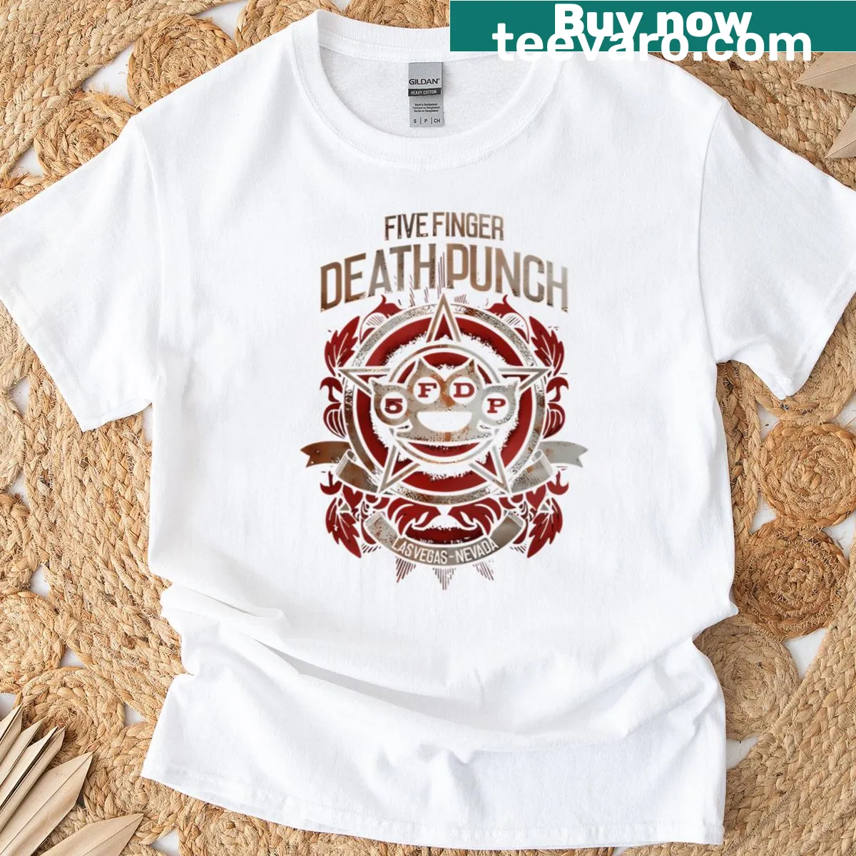 Dynamic surrealist artwork design for Five Finger Death Punch fans. — on a men's t-shirt