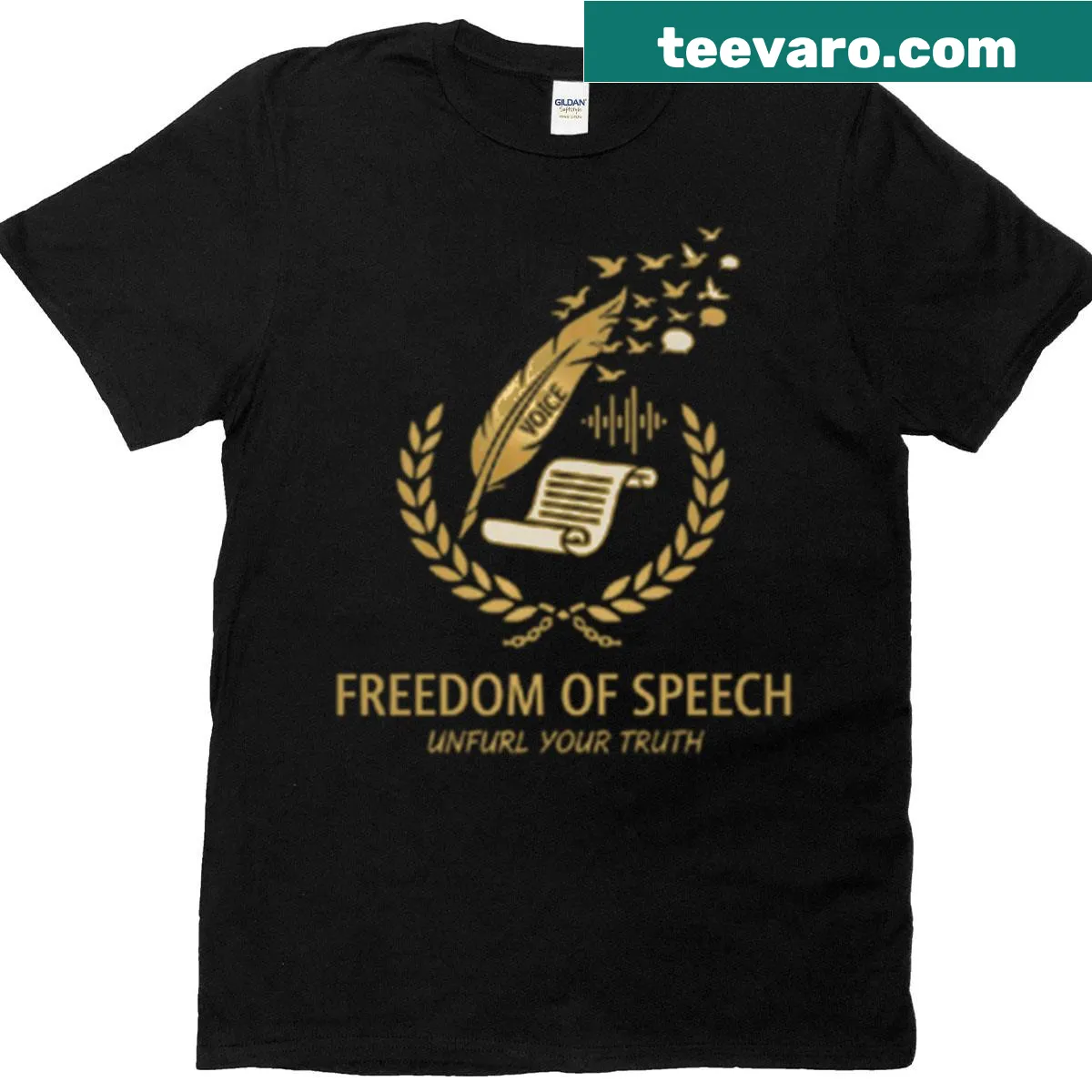 Typography T-shirt featuring 'Freedom of Speech' text — on a men's t-shirt