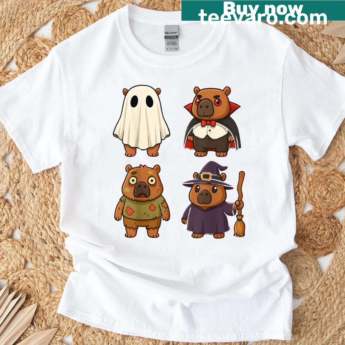 Funny capybara ghost witch zombie design on a T-shirt — on a men's t-shirt
