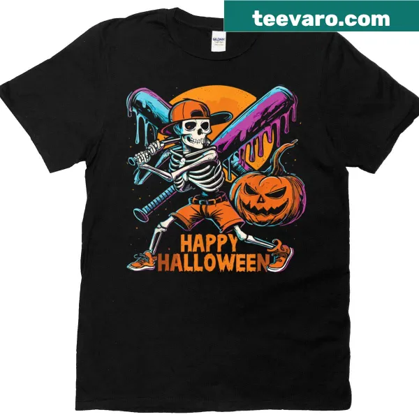 Cartoon skeleton Halloween T-shirt for kids and teens