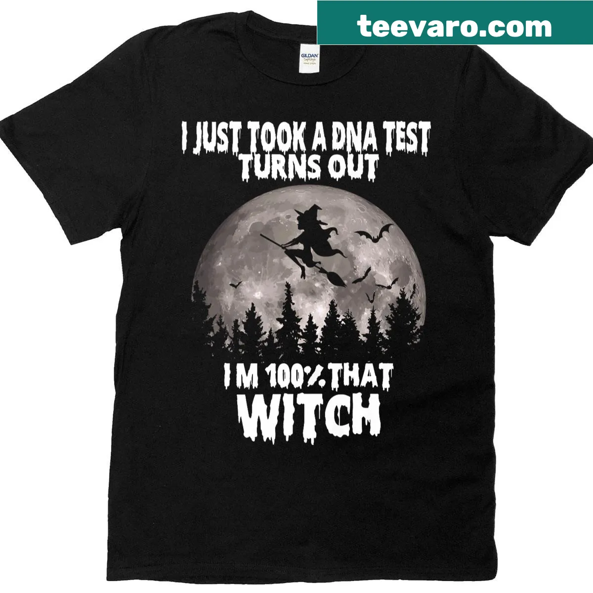 Quirky witch illustration for a humorous Halloween t-shirt — on a men's t-shirt