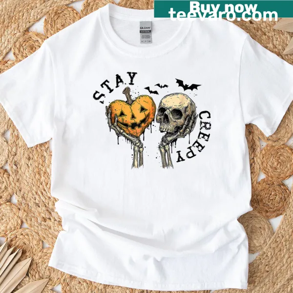 Halloween T-shirt with skeleton and 'Stay Creepy' text