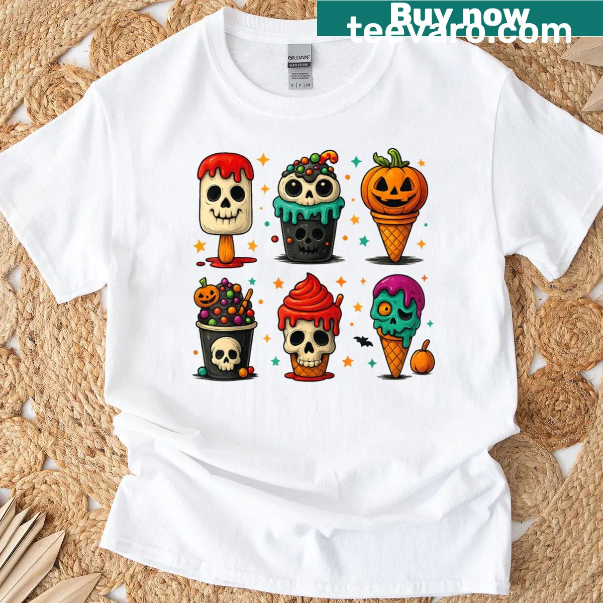 T-shirt with a humorous illustration of a popsicle and horror elements — on a men's t-shirt