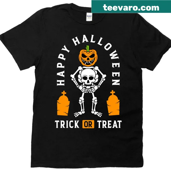 Skeleton with a pumpkin head in cute cartoon style for Halloween