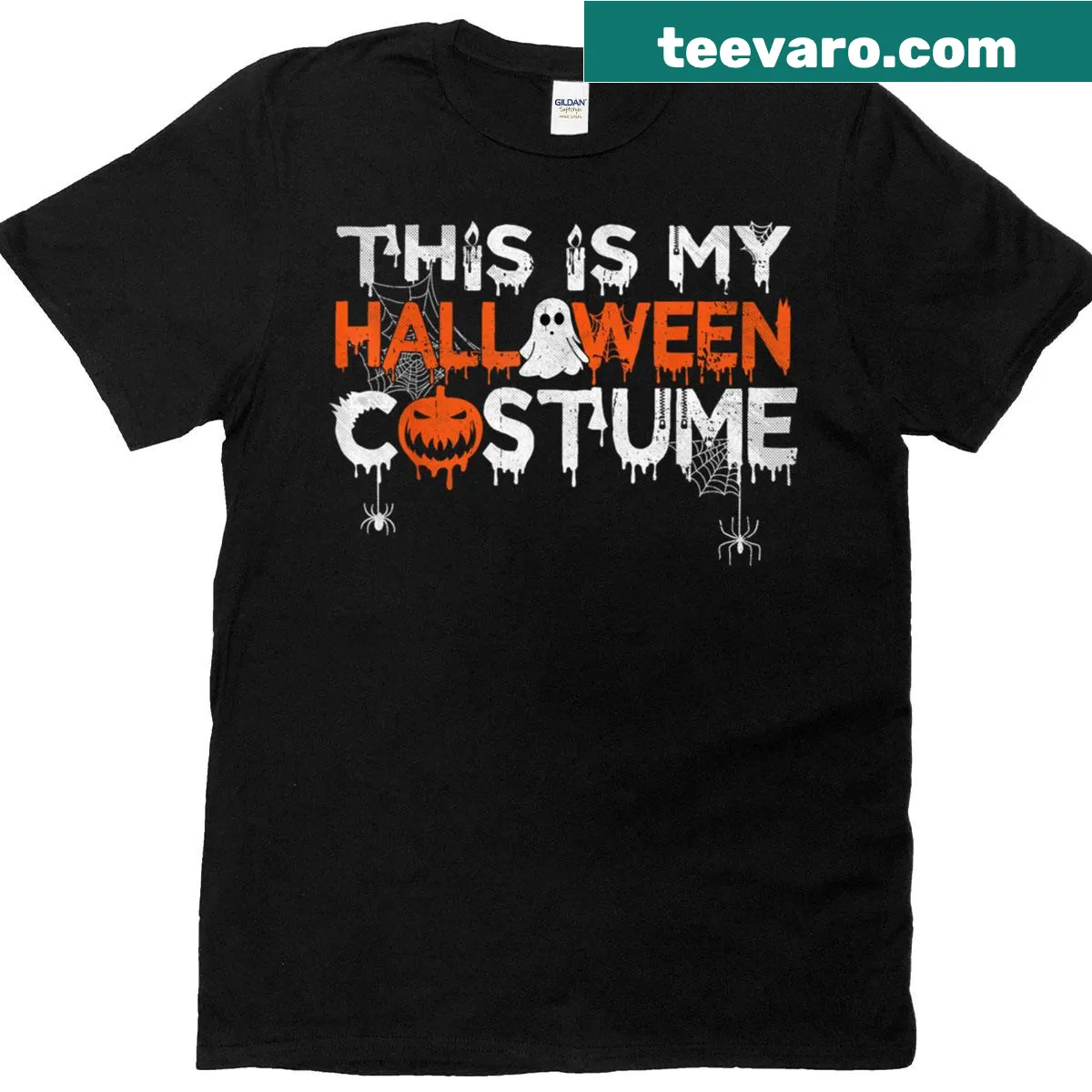 Simple text design proclaiming it's a Halloween costume — on a men's t-shirt