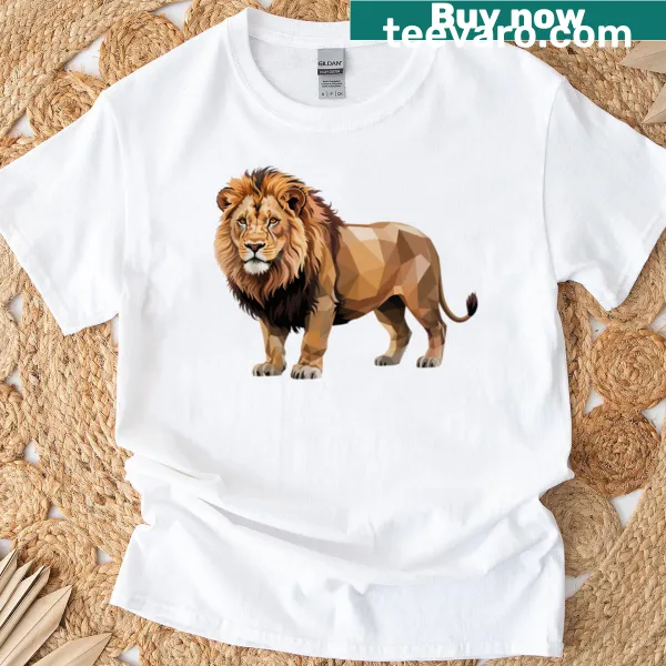 Geometric lion illustration on a serene t-shirt