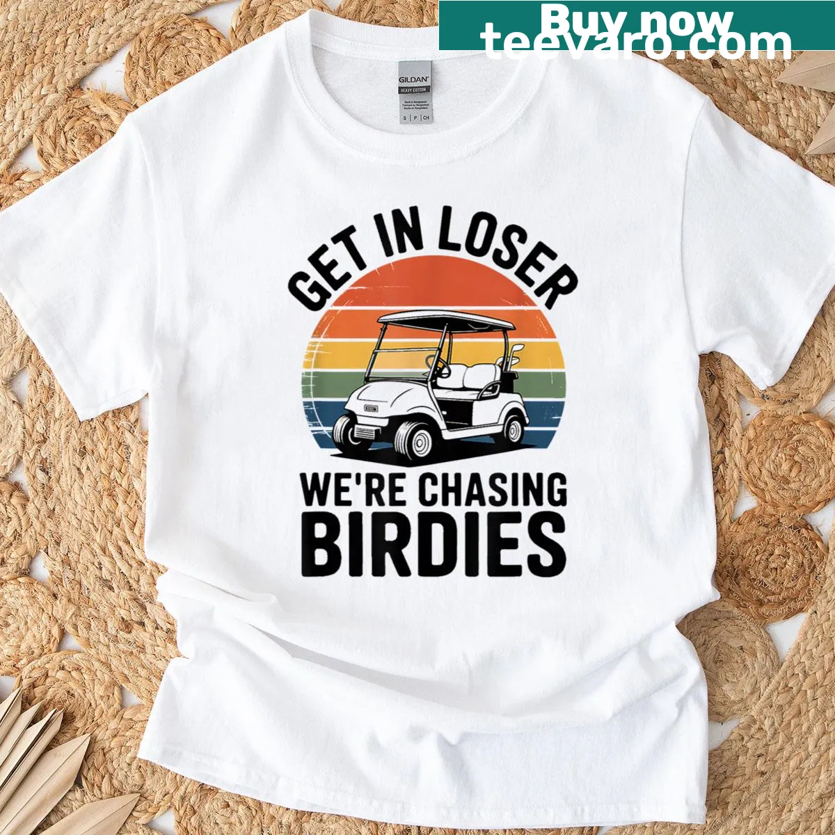 Playful golfing humor on T-shirt about chasing birdies — on a men's t-shirt