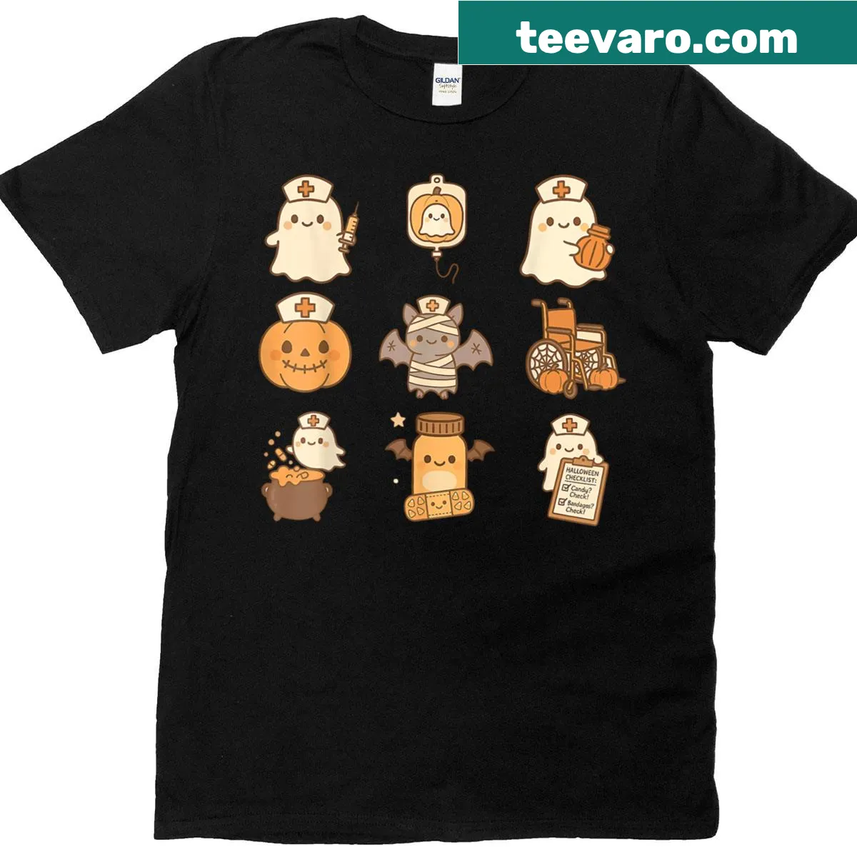 Cute ghost nurse Halloween T-shirt with playful design — on a men's t-shirt