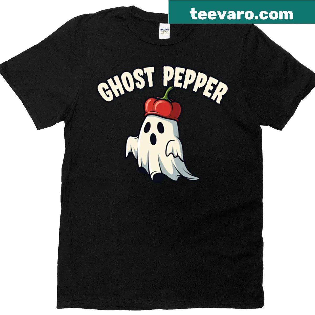 Ghost pepper graphic with funny Halloween pun on a T-shirt. — on a men's t-shirt