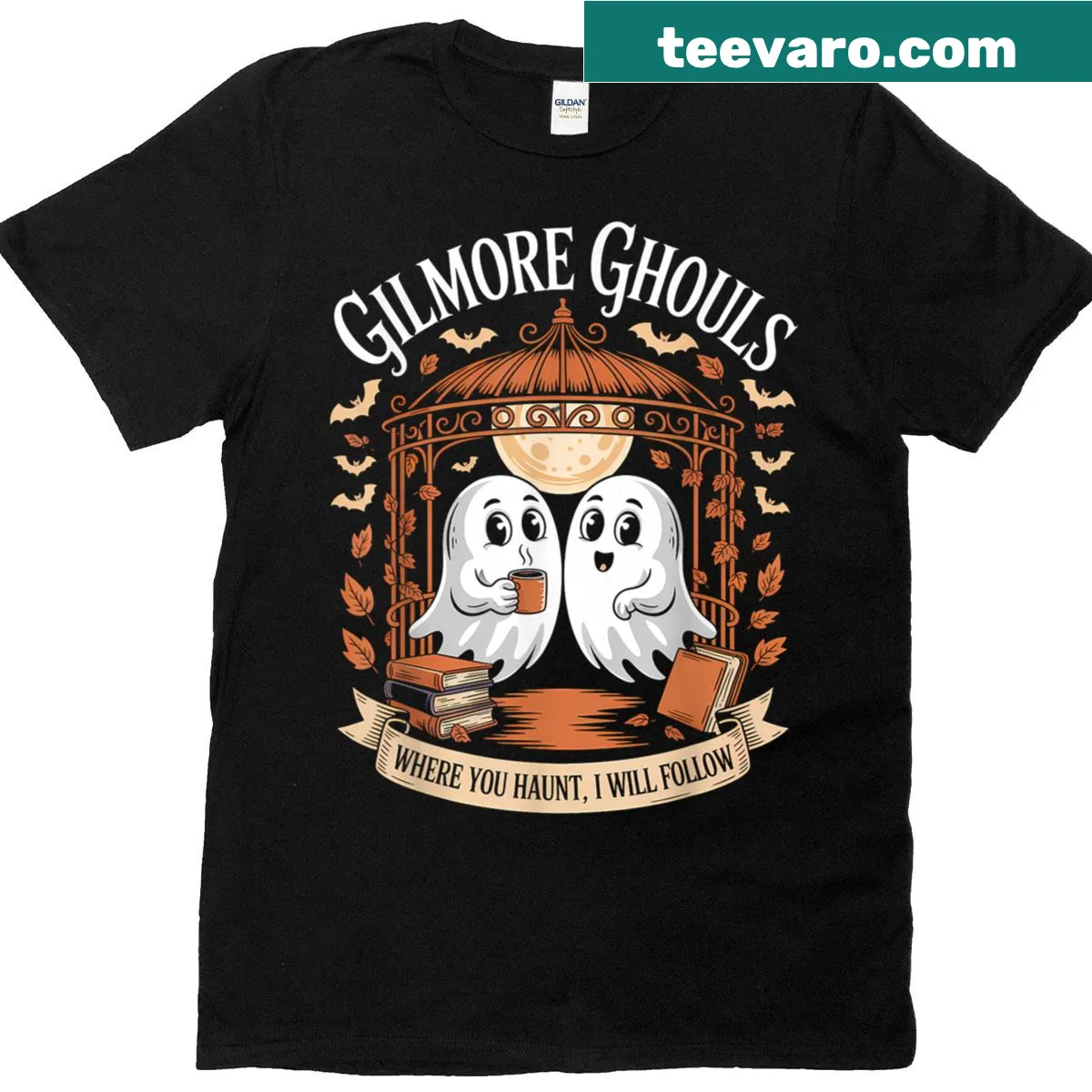 Playful Halloween t-shirt with ghostly text — on a men's t-shirt