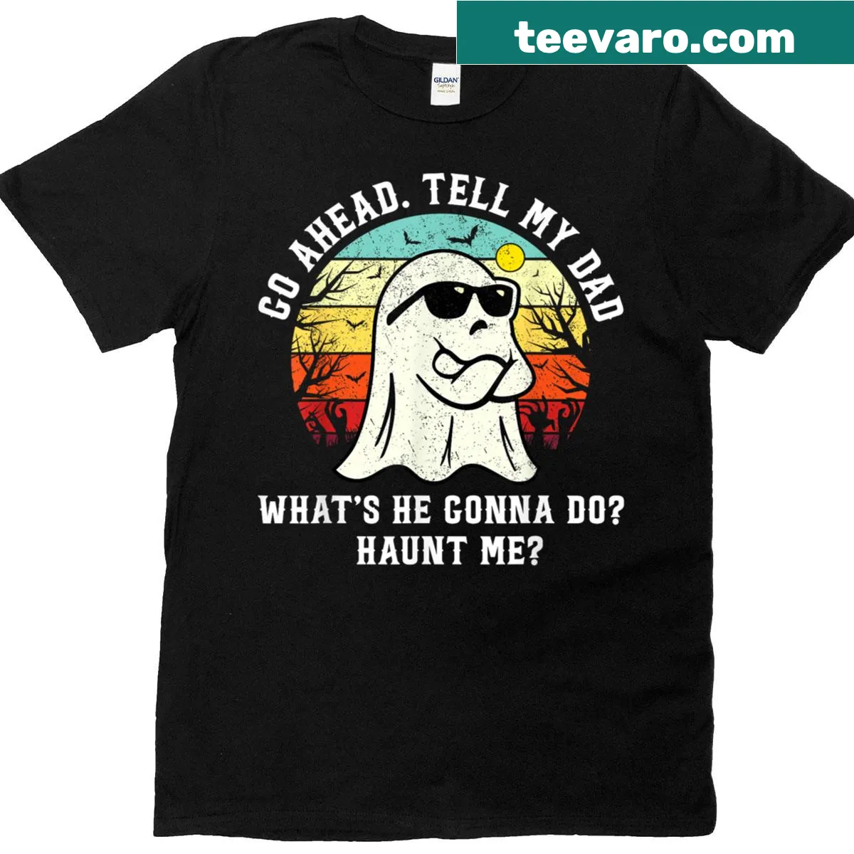 Funny Halloween ghost dad t-shirt with humorous text design — on a men's t-shirt
