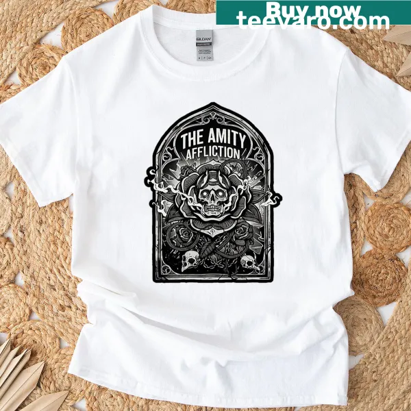 Gothic skull with roses graphic t-shirt, edgy design