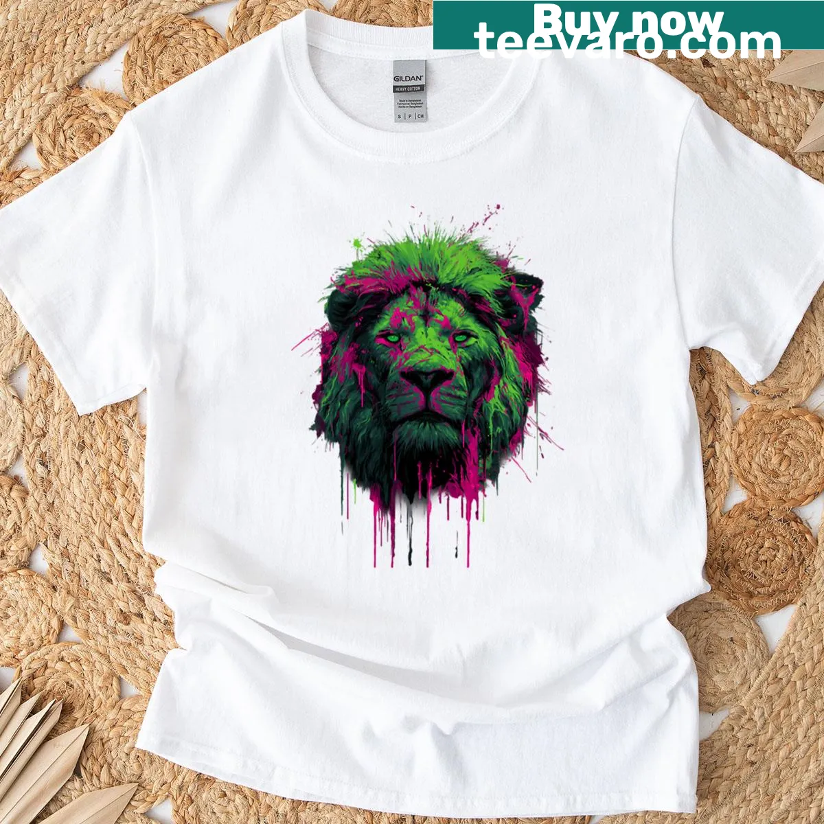 Graffiti-style lion illustration on a T-shirt — on a men's t-shirt